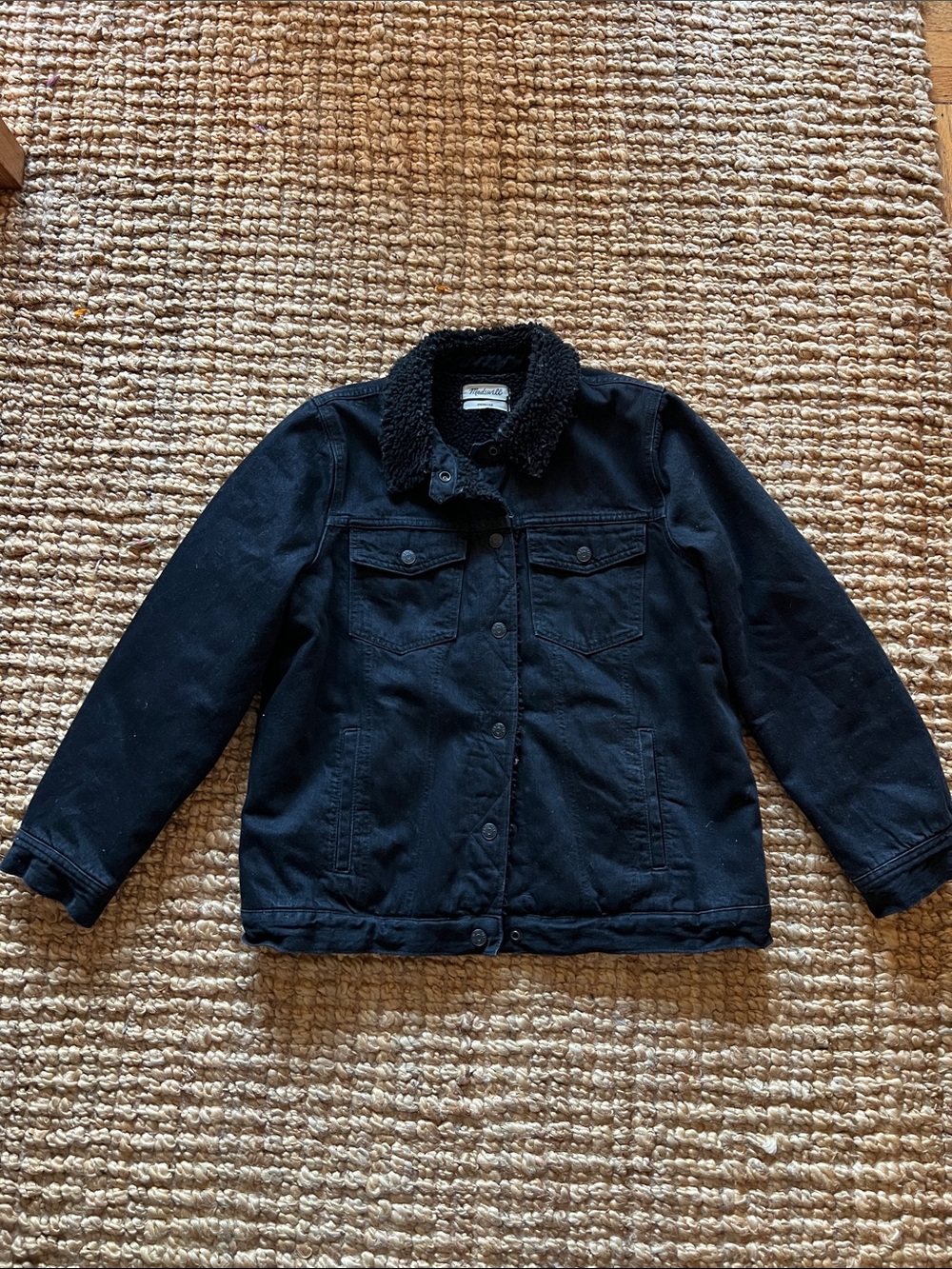 Madewell Black Sherpa-Lined Oversized Trucker Jacket